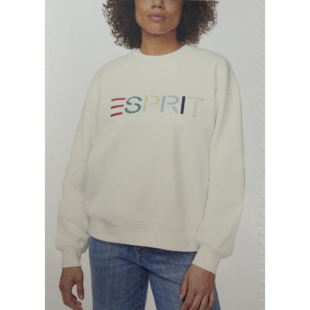 NEW XS Esprit Women's Logo Fleece Crewneck Sweatshirt Cream Viral 80's Costco
